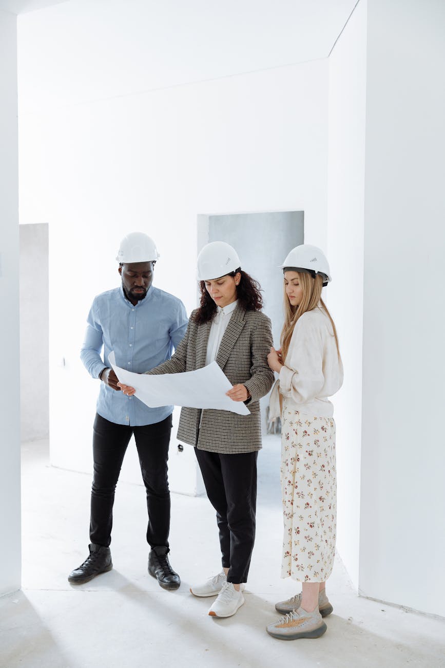 Professional contractor team working together
